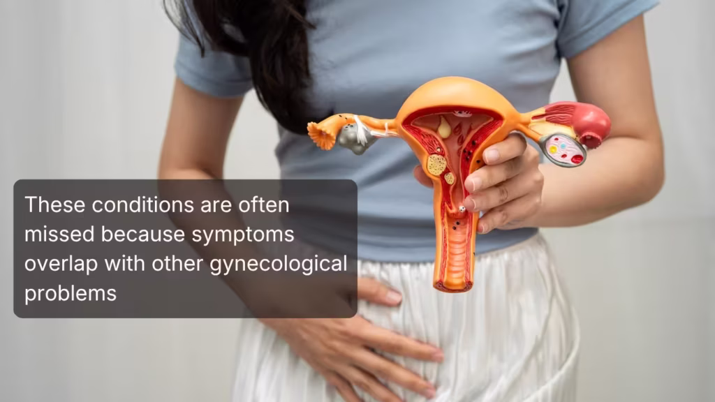 These conditions are often missed because symptoms overlap with other gynecological problems