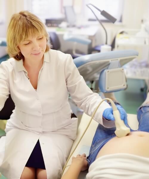 Prenatal ultrasound exam at East Coast OBGYN clinic in Brooklyn, New York