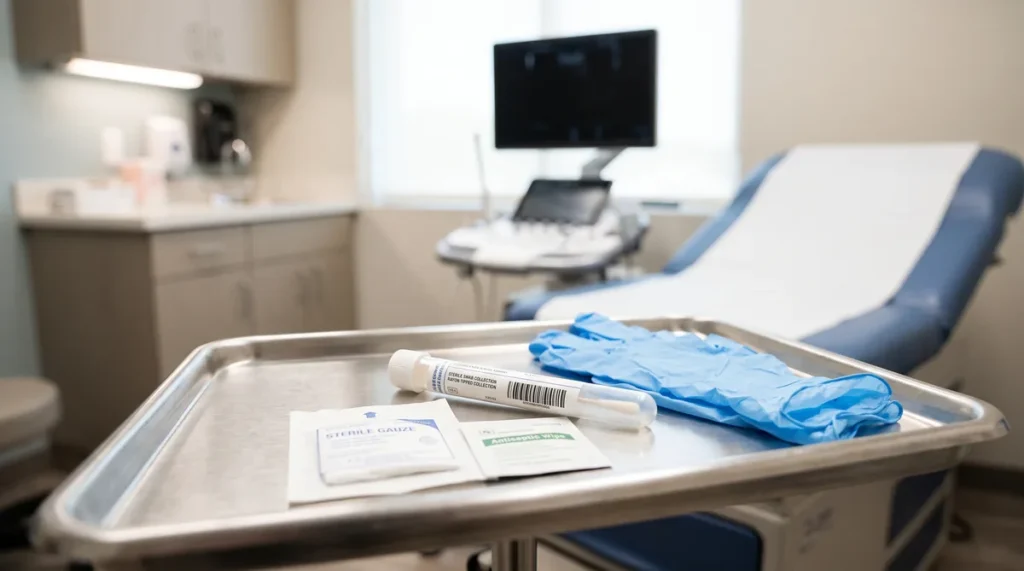 Sterile prenatal swab and transport culture tube used for routine Group B Strep screening